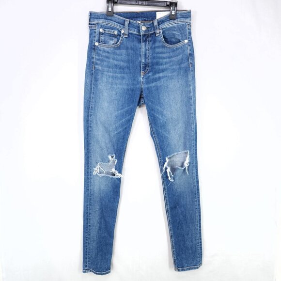 Rag & Bone Jeans 28 Womens Blue High Rise Skinny Distressed Stretch - Picture 1 of 15